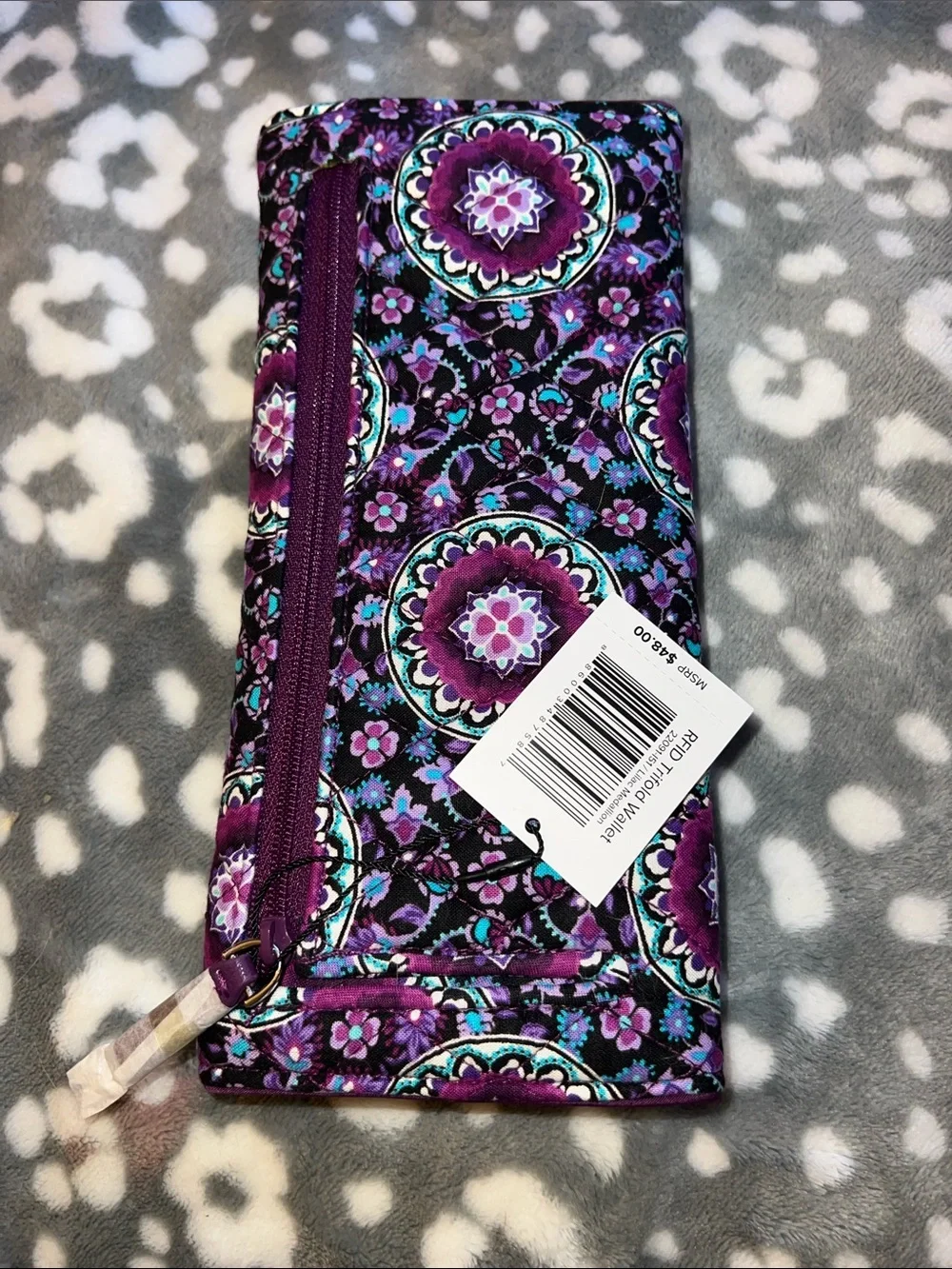 Vera Bradley Purple Teal Floral Quilted Wallet - Picture 8 of 8